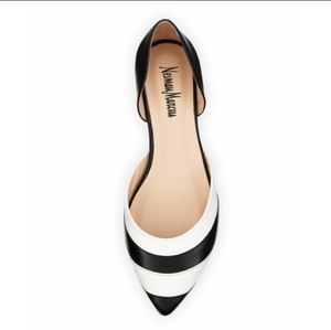 Neiman Marcus Striped Almond Toe Leather Flats